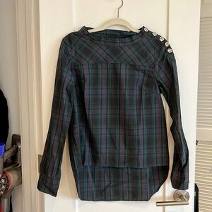 J. Crew Holiday Tartan Blouse with Jewel Buttons